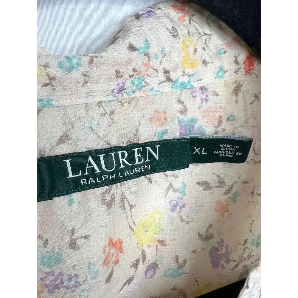 Lauren Ralph Lauren XL Floral Silky Feminine English Garden Peasant Blouse Sheer